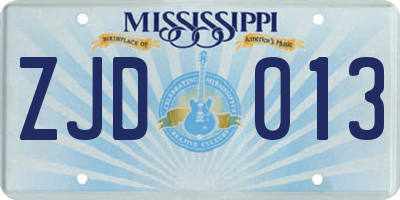MS license plate ZJD013