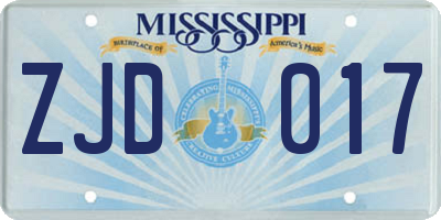 MS license plate ZJD017