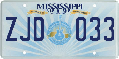 MS license plate ZJD033
