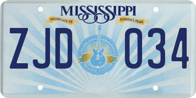 MS license plate ZJD034