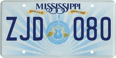 MS license plate ZJD080