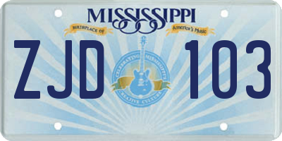 MS license plate ZJD103