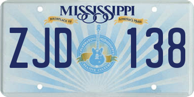 MS license plate ZJD138
