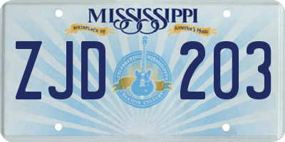 MS license plate ZJD203