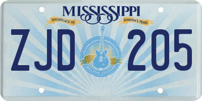 MS license plate ZJD205