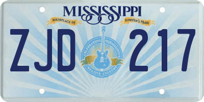 MS license plate ZJD217
