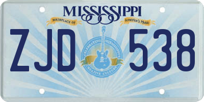 MS license plate ZJD538