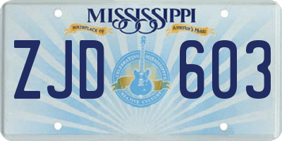 MS license plate ZJD603
