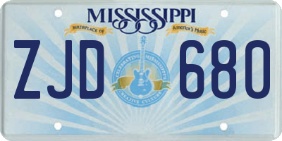 MS license plate ZJD680