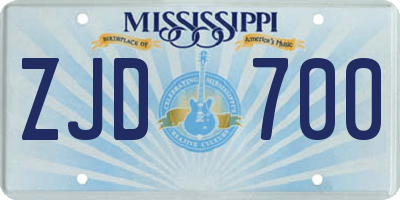 MS license plate ZJD700
