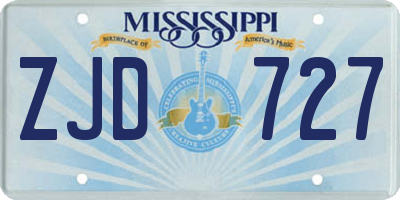 MS license plate ZJD727