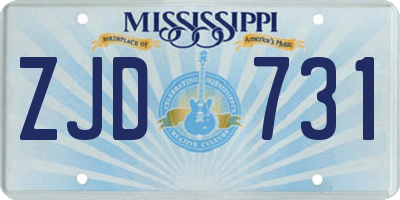 MS license plate ZJD731