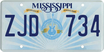 MS license plate ZJD734