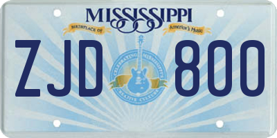 MS license plate ZJD800