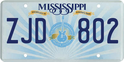 MS license plate ZJD802