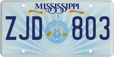 MS license plate ZJD803