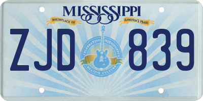 MS license plate ZJD839