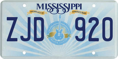 MS license plate ZJD920