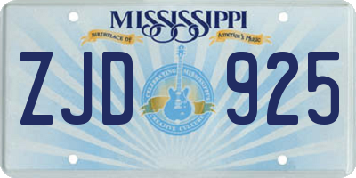 MS license plate ZJD925