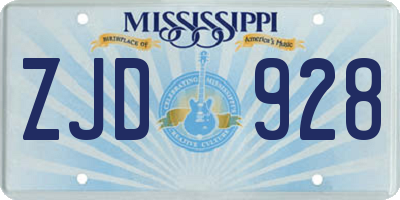 MS license plate ZJD928