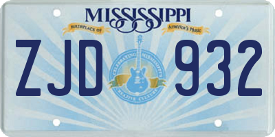 MS license plate ZJD932