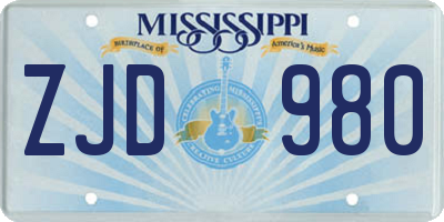 MS license plate ZJD980