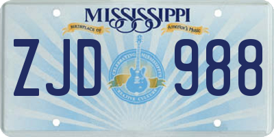 MS license plate ZJD988