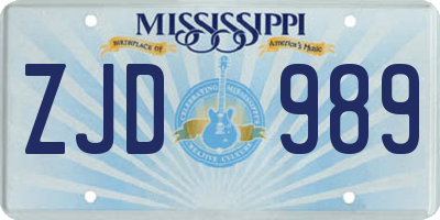 MS license plate ZJD989