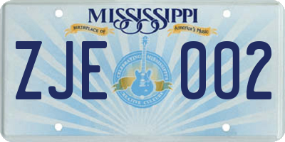 MS license plate ZJE002
