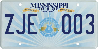 MS license plate ZJE003