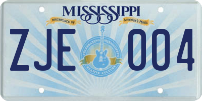 MS license plate ZJE004