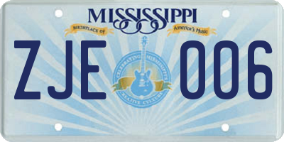 MS license plate ZJE006