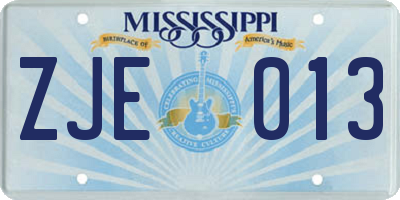 MS license plate ZJE013