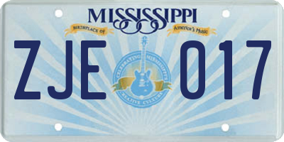 MS license plate ZJE017