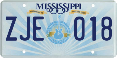 MS license plate ZJE018