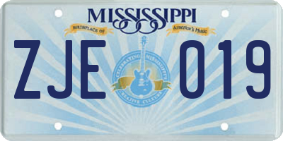 MS license plate ZJE019