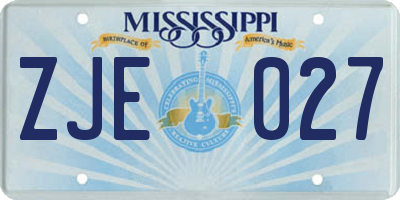 MS license plate ZJE027