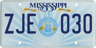 MS license plate ZJE030