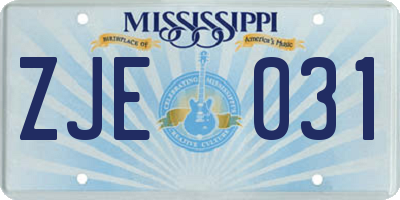 MS license plate ZJE031