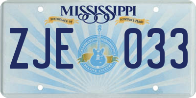 MS license plate ZJE033