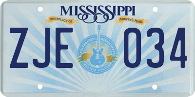 MS license plate ZJE034