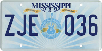 MS license plate ZJE036