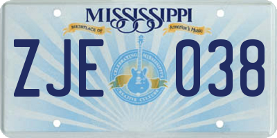 MS license plate ZJE038