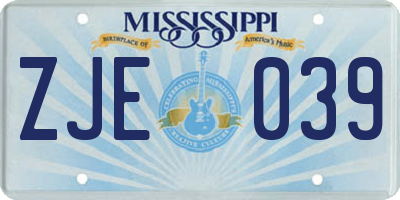 MS license plate ZJE039