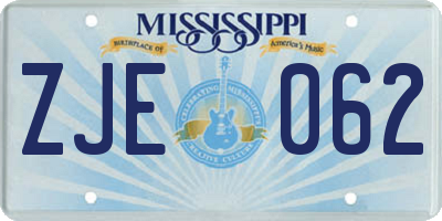 MS license plate ZJE062