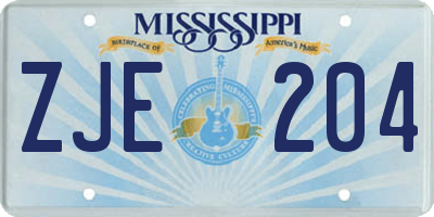 MS license plate ZJE204