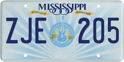 MS license plate ZJE205