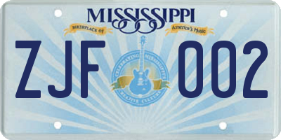 MS license plate ZJF002