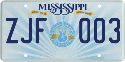 MS license plate ZJF003
