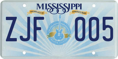 MS license plate ZJF005
